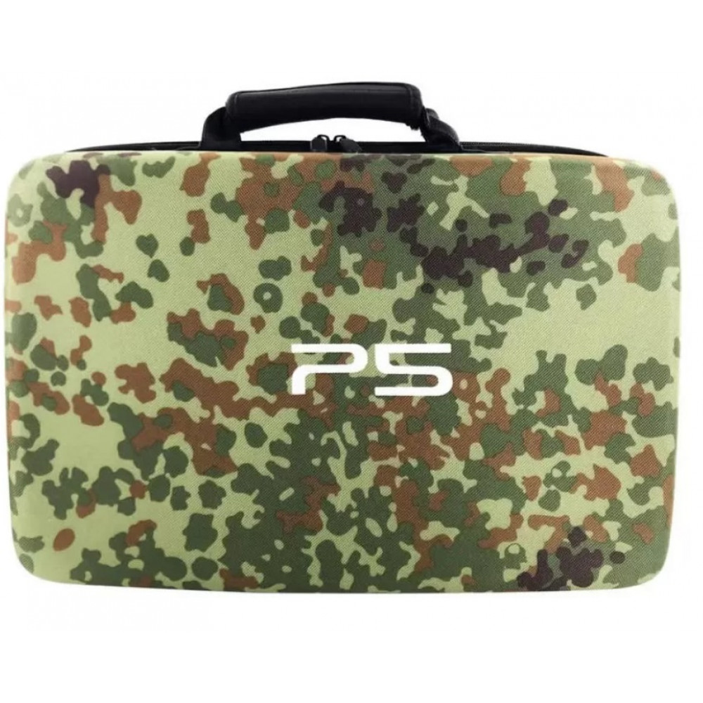 Сумка для консоли и геймпадов жесткая PS5 камуфляж зеленый